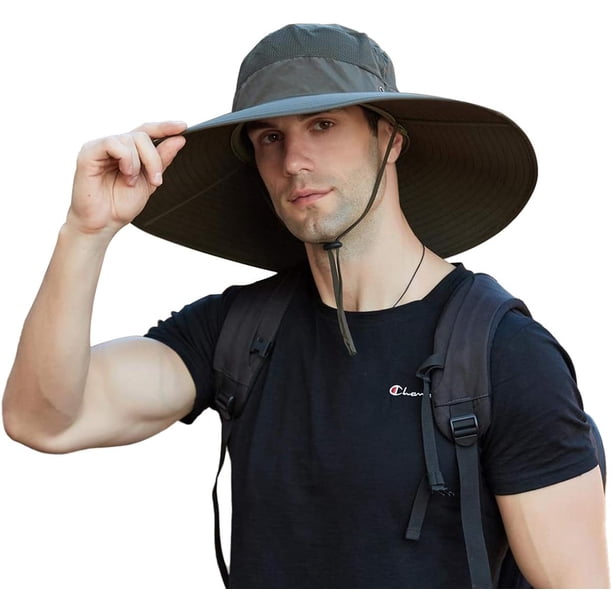 Sombrero de pescador de ala ancha con protección solar UPF50+, impermeable, para pesca, senderismo y acampada.