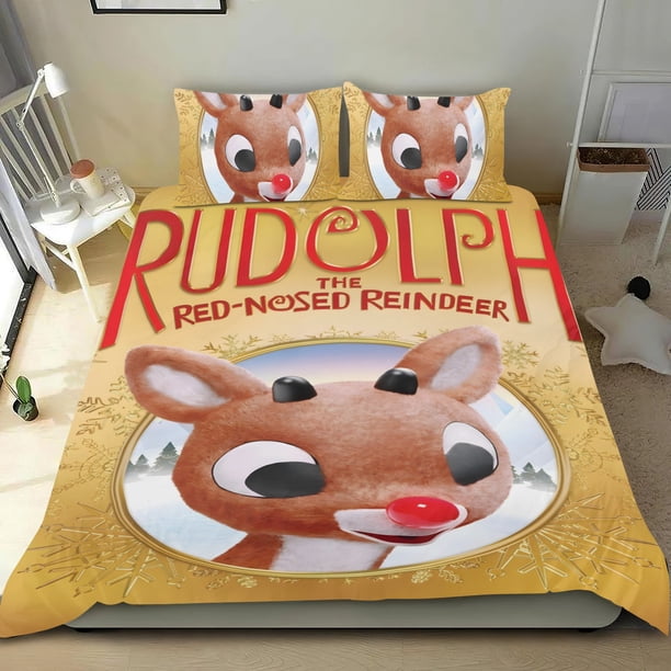 Rodolfo el de la Nariz Roja Conjunto de sábanas temático, trío de piezas, cómodo y amigable con la piel, diseño único, regalo de decoración para el hogar para familiares, amigos y fans,173cm *218cm