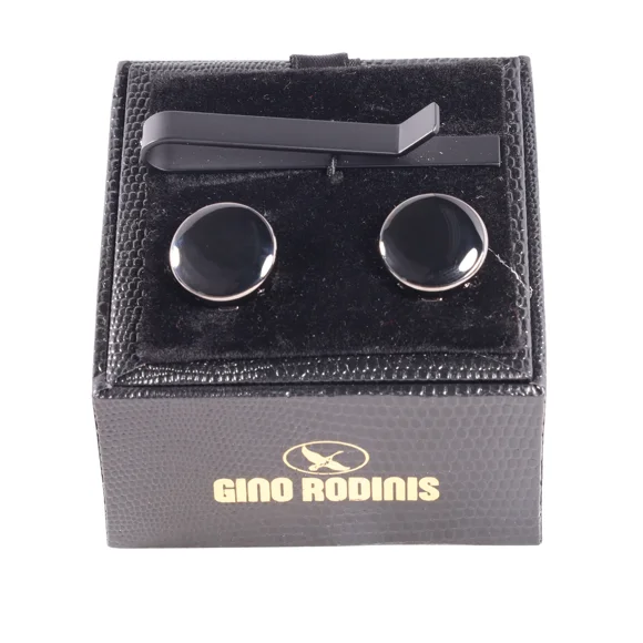 Set Pasador de Corbata y Cubre Botón Gino Rodinis TB019 - Negro