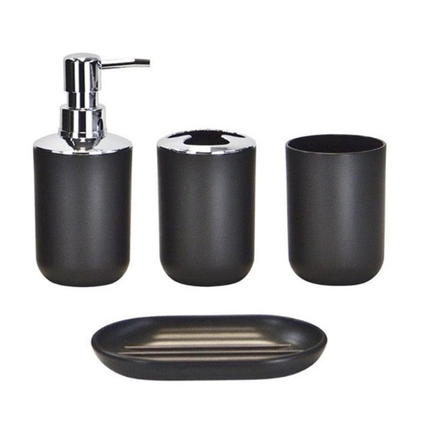 Accesorios de baño Juego de 4 piezas, regalo de inauguración de la casa, decoración del baño, taza para enjuague bucal, soporte para cepillo de diente Negro