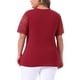 thumbnail image 3 of Agnes Orinda Blusa de Punto Acanalado Elegante de Manga Corta con Encaje y Cuello en V para Mujer de Talla Grande, Túnica de Primavera Verano 3X Burdeos, 3 of 7