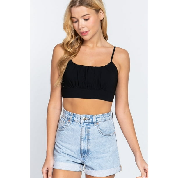 Saronite Top Corto Básico de Tirantes Finos con Lazo en la Espalda, Negro (para Mujer)