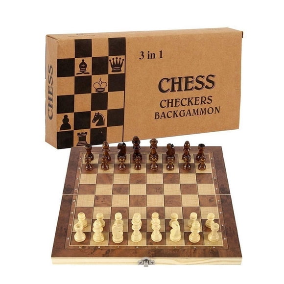 Juego de ajedrez de madera con almacenamiento plegable, juego 3 en 1