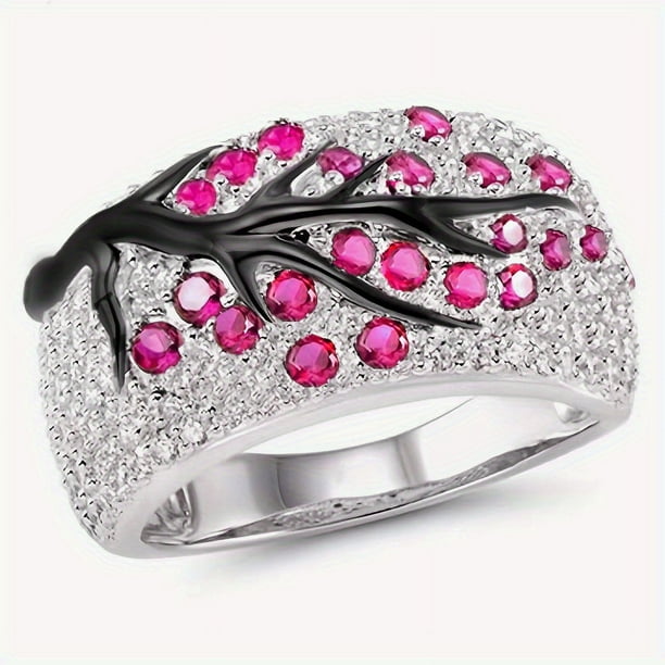 Tree Of Life Ring Full Of Shiny Zircon Elegant Alloy Finger Ring For Women & Girls 1 Pc