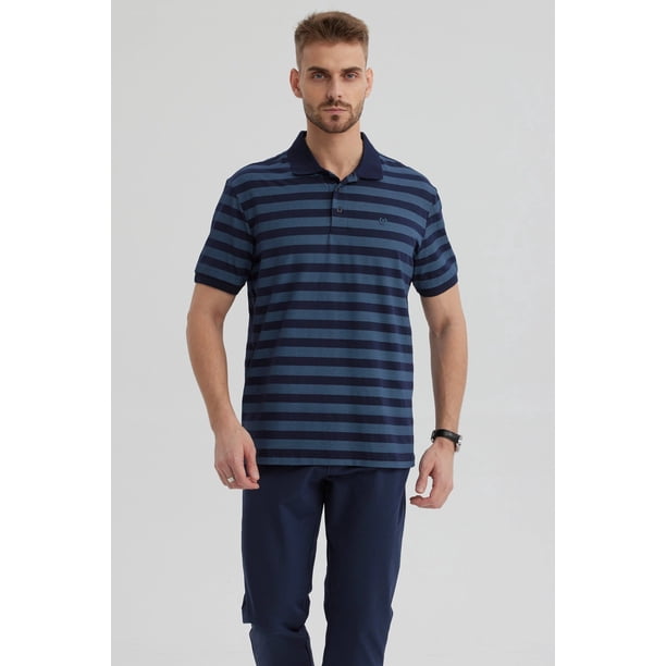 Polera Hombre Cuello Camisero Azul Marino