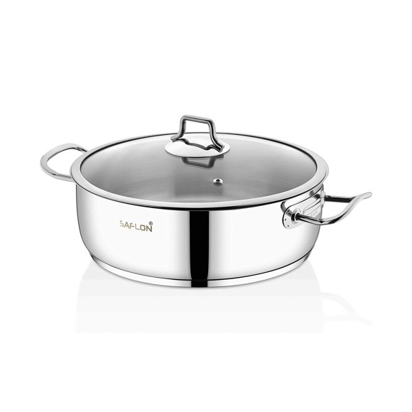Cacerola SAFLON de 5 cuartos (4,7 L) de acero inoxidable con tapa de vidrio