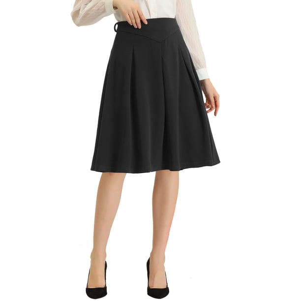 INSPIRE CHIC INSPIRE CHIC Falda de Oficina para Mujer con Cinturón en la Cintura, Falda Midi Línea A Plisada M Negra