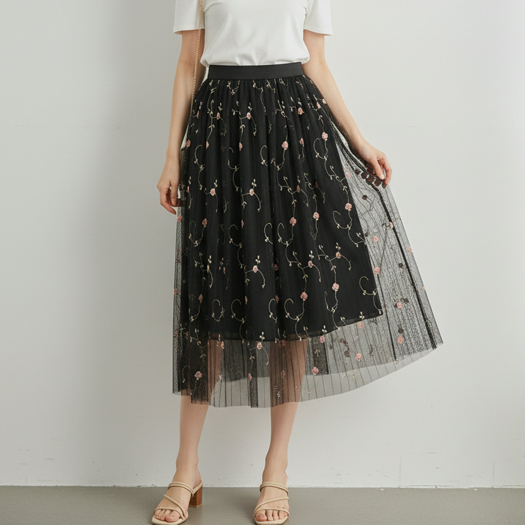 Flix Line - Maxifalda Larga Mujer Diseño Con Plumas