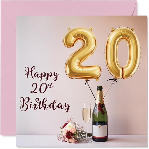 Tarjeta De Cumpleaños Stuff4 Globos Y Burbujas Para 20 Cumpleaños, 5.7 Pulgadas