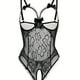 thumbnail image 1 of Erotic Floral Lace Bow Mesh Teddy, Hollow Out Open Bust Open Crotch Ruffle Bodysuit, Women's Sexy Lingerie & Underwear, 1 of 3