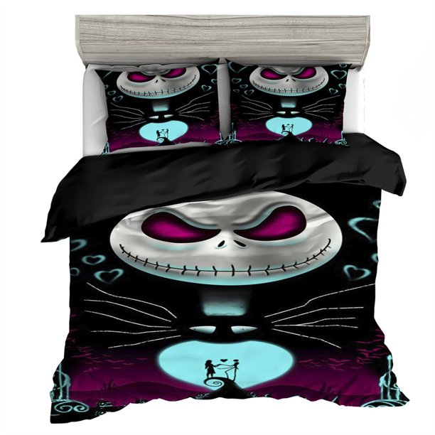 New Nightmare Before Christmas Bedding Set,Halloween Duvet Cover,Jack and Sally Quilt Cover Pillowcase,Halloween Decor Bed Sheets