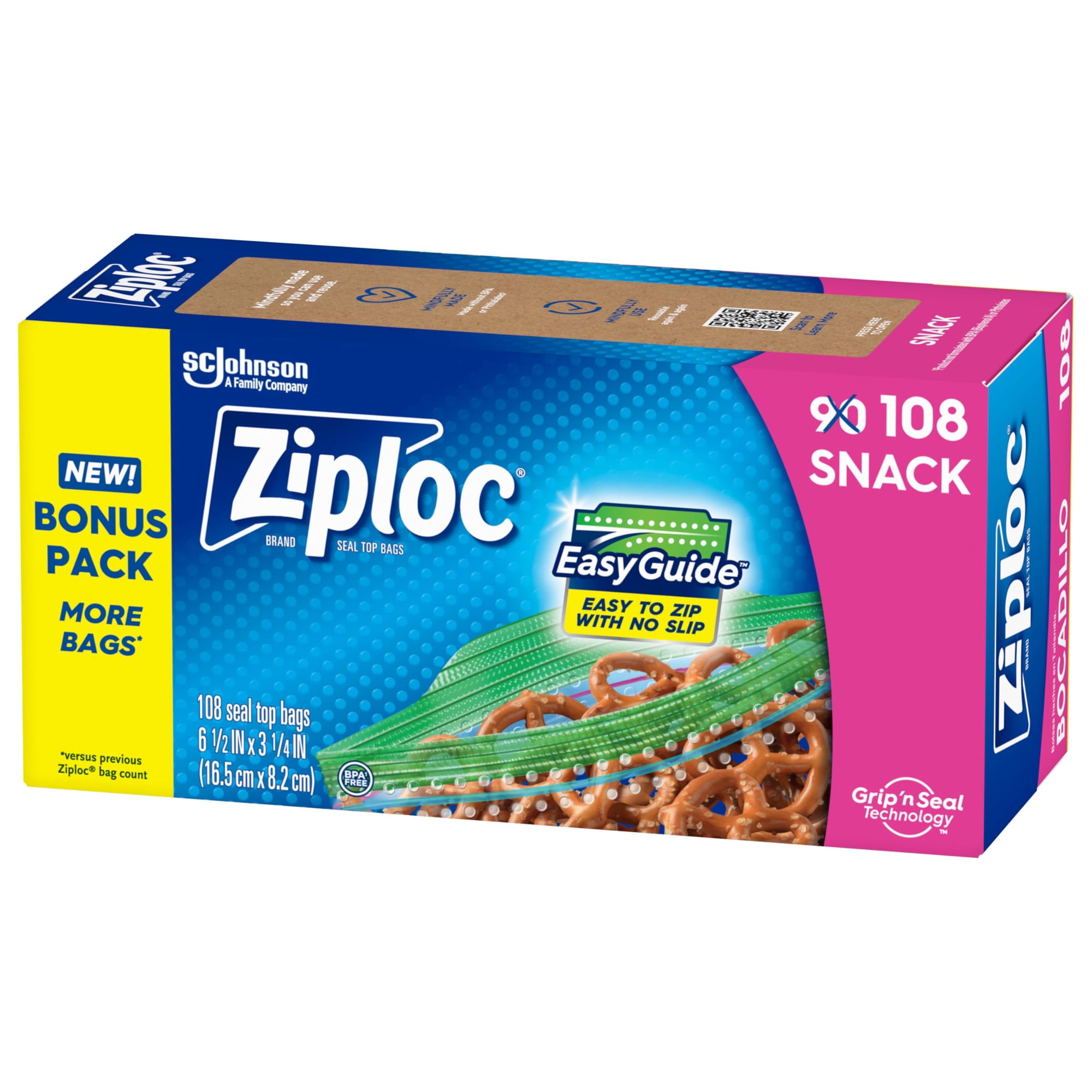 Bolsas Ziploc Snack 108 Unidades Grip 'n Seal