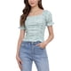 thumbnail image 1 of INSPIRE CHIC Blusa corta con nido de abeja elegante para mujer, ajuste delgado, blusa campesina floral para el regreso a clases, cian L, 1 of 6