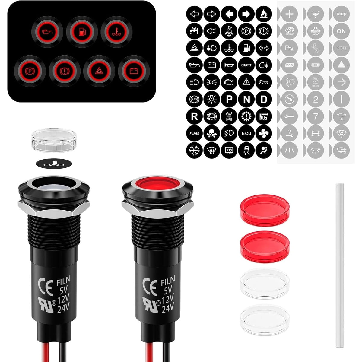 Luz Indicadora Led Filn 12mm 12v 24v Ip67 Set Metal