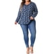 thumbnail image 2 of Agnes Orinda Ropa de Halloween para Mujeres de Talla Grande Tops Florales para Escuela y Universidad Blusa Túnica con Volantes de Cuello en V y Manga Larga 2X Azul Marino, 2 of 6