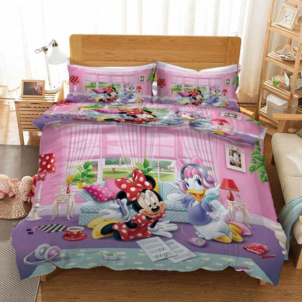 Pink Donald Duck Duvet Quilt Covers Pillow Case Bedding Sets3-Piece Bedding Set (1 Duvet Cover + 2 Pillow Shams)