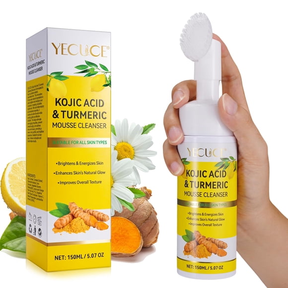Mousse limpiadora de cúrcuma A r b c r n, limpiador facial con ácido kójico para lavar la cara y reafirmar la piel, elimina el exceso de queratina y limpia profundamente los poros, 150 ml