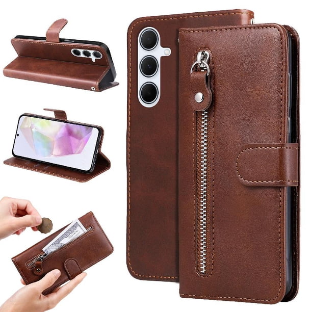 Funda con Cremallera para Samsung Galaxy A36 5G, Carcasa Cartera de Cuero PU con Soporte y Tarjetero