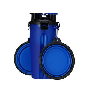 Winpet - Botella 2×1 Para Agua Y Comida + 2 Platos Plegables Para Perros - Azul
