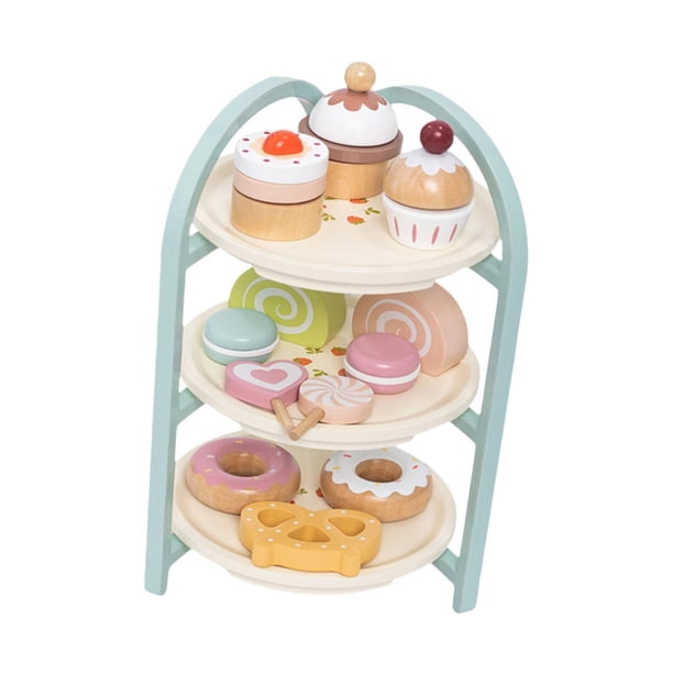 Juego de pastel de postre de madera, juego de simulación, juego de fiesta de té para niños, juego de rol con magdalenas, pasteles, Donuts para niñas,