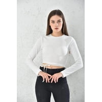 Home Fashion - Polera Mujer Crop Con Escote Detras Manga Larga Blanco Talla S