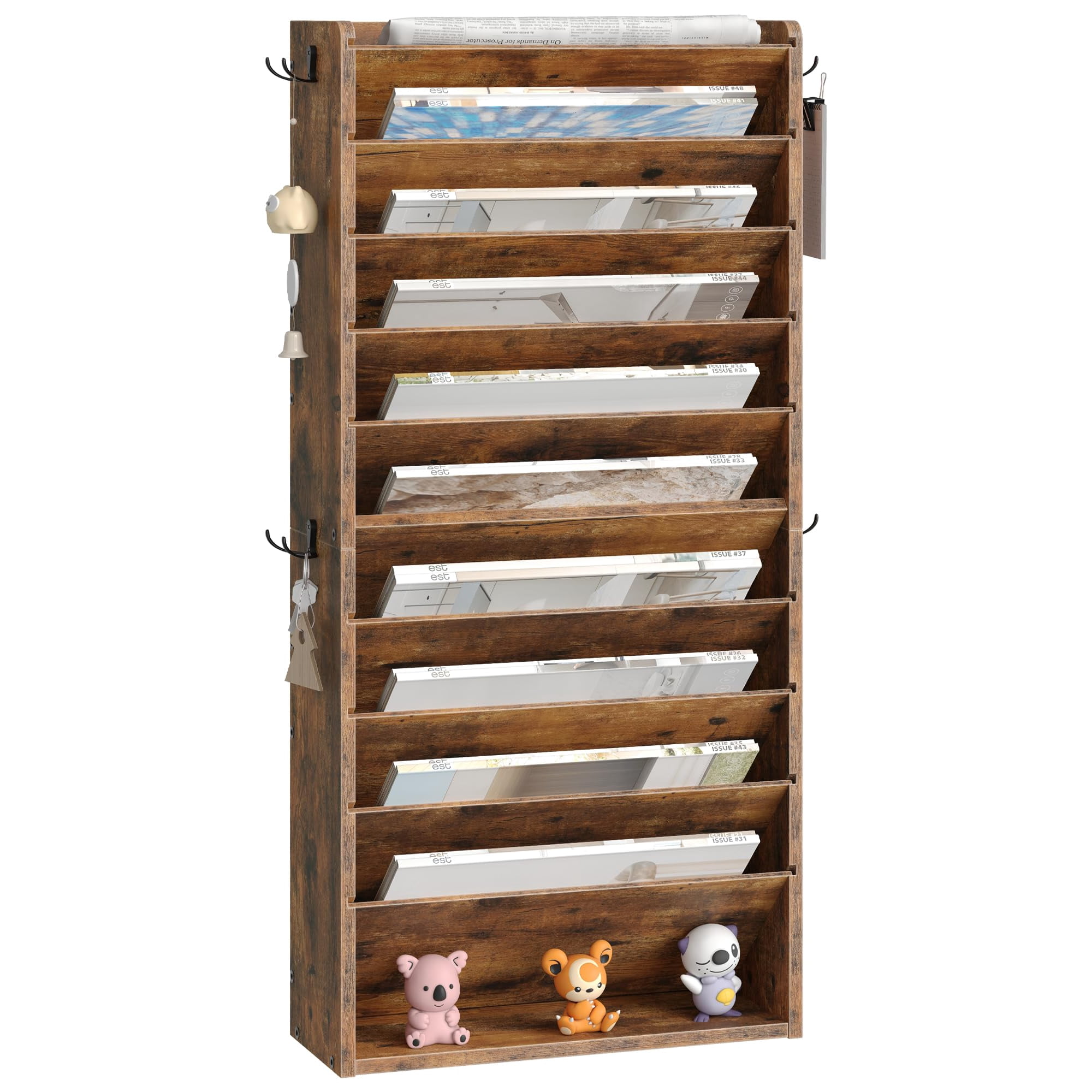 Organizador De Archivos De Pared Choezon De 10 Niveles Con 4 Ganchos Laterales, Color Marrón