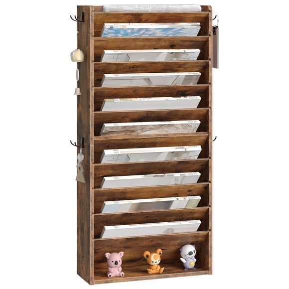 Organizador de archivos de pared CHOEZON de 10 niveles con 4 ganchos laterales, color marrón