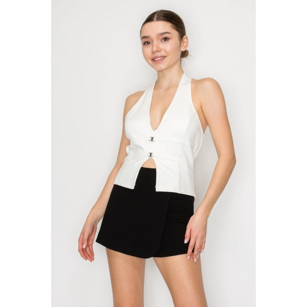 Top con Espalda Abierta y Hebilla con Cuello Halter