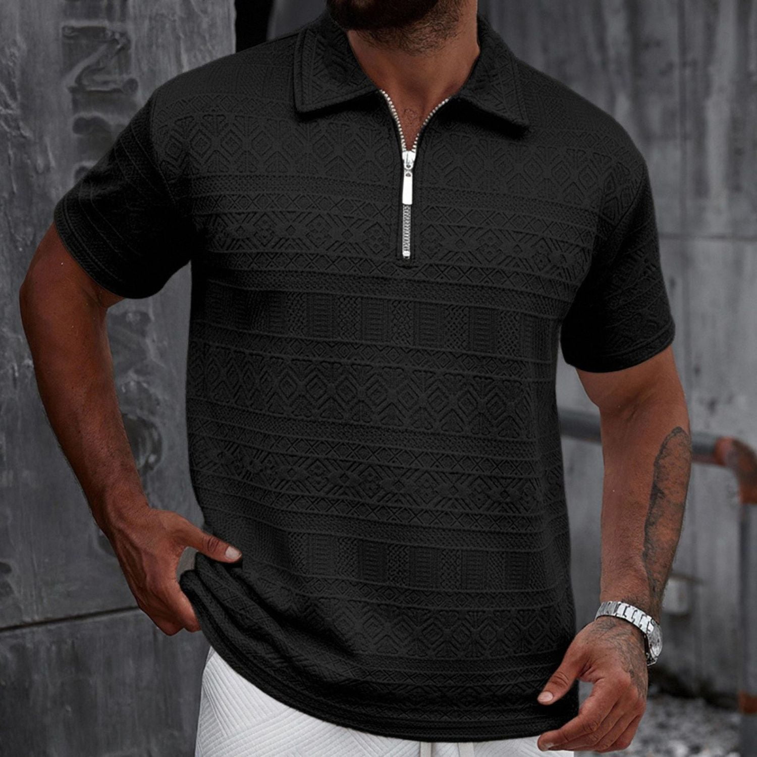 Likeshop - Polera Hombre Manga Corta Textura Suave Cierre Diseño 0287