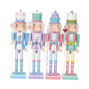 Magideal - 4 Piezas Adornos De Cascanueces De Navidad Muñeco De Cascanueces De Madera Estatuas Decorativas Marionetas Para Estantes Decoración Del Hogar Festival M