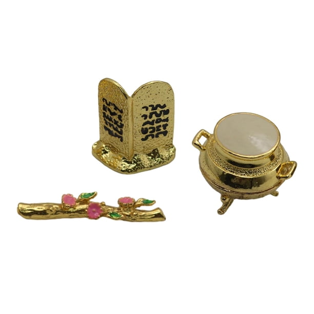 3x utensilios del del Arca de , estatua de religión judía de Metal, varilla germinada de Aarón, tarro dorado para decoración de mesa 6 cm 35 cm
