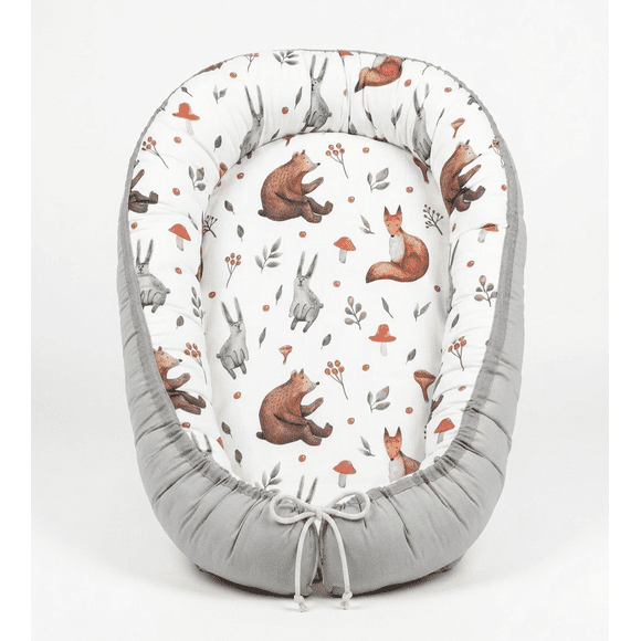 Nido Colecho Bebé 100% Algodon Colchon Desmontable , Diseño Zorritos Forest