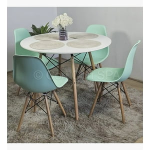 Cori Cori - Juego De Comedor Mesa Eames Blanca 100Cms + 4 Sillas Eames Menta