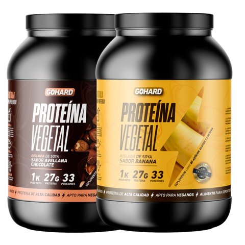 Gohard - Pack Proteinas Vegetales 2Kg En Total 66Sv Chocolate Avellana - Platano