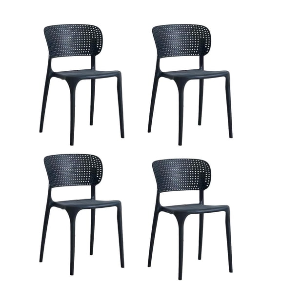 Pack 4 Sillas Comedor Terraza Negra Apilable PVC
