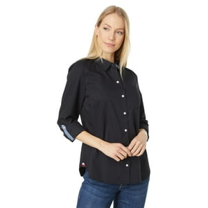 Camisa Tommy Hilfiger Solid Roll Tab Negra Para Mujer Xs
