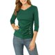 thumbnail image 5 of INSPIRE CHIC Blusa Fruncida para Mujer de Regreso a Clases con Botones Decorativos Cuello en V Manga 3/4 Top de Punto Sólido Verde M, 5 of 7