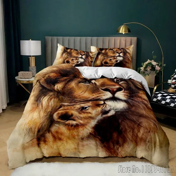 x1103 Bed SheetsLion Wild Animals Duvet Cover Set HD Comforter Cover for Kids Bedding Sets Bedclothes Bedroom Decor 3-Piece Bedding Set (1 Duvet Cover + 2 Pillow Shams) nj1103