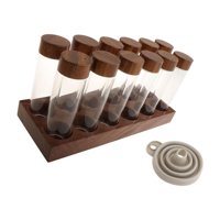 Magideal - Tubos De Vidrio Para Almacenar Café, Bodegas Para Granos De Café, Soporte De Exhibición De Madera De Nogal Con Tapas, Contenedores Para Granos De Café Base De 12 Agujeros