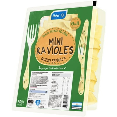 Pasta Fresca Raviolitos Espinaca Queso 500 G Lider