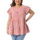 thumbnail image 1 of Agnes Orinda Blusa de Mujer Talla Grande de los Años 50 Cuello Redondo de Cuadros Mangas Cortas Acampanadas Blusa de Verano Babydoll Talla 2X Roja, 1 of 6