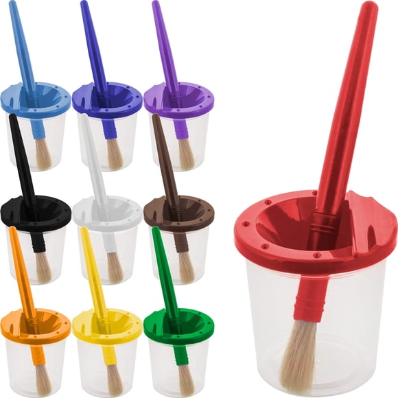Juego de vasos y pinceles de pintura U.S. Art Supply para niños, 10 piezas
