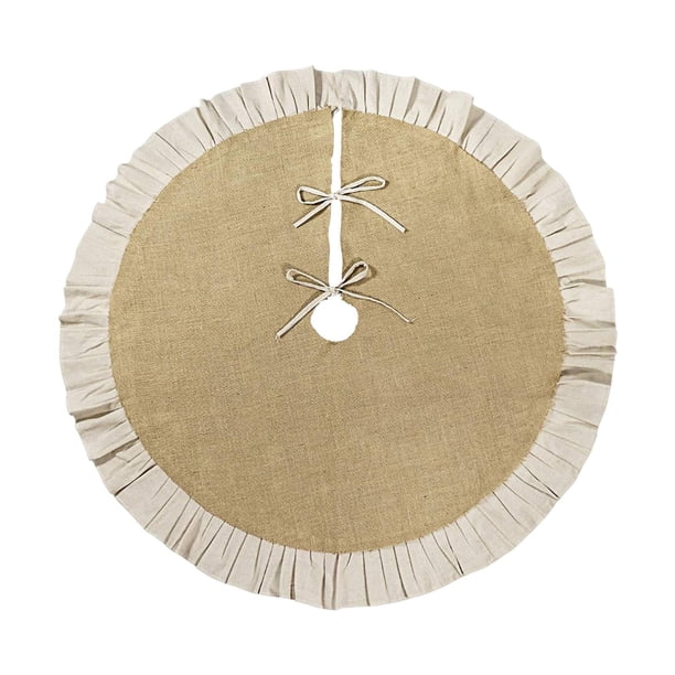 Falda de árbol de Navidad, tapete redondo de arpillera de lino, decoración para fiestas navideñas, soporte rústico acogedor, textura cómoda, adecuada 90 cm