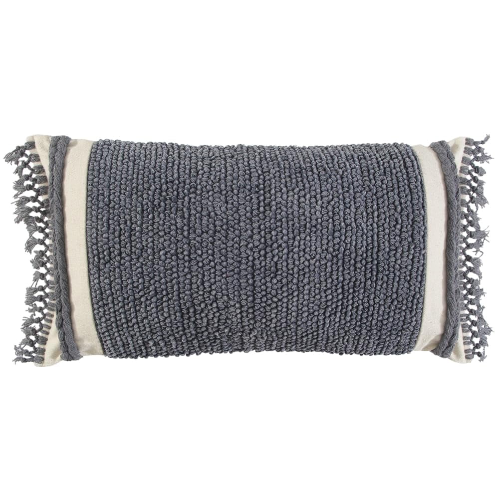 Almohada Rizzy Home Con Relleno De Poliéster, 14 Cm X 26 Cm, Tejido De Algodón Gris