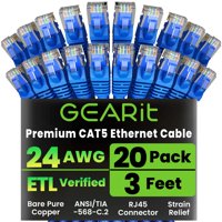 Cable De Conexión Ethernet Gearit Cat5E, 3 Pies, Paquete De 20, Azul