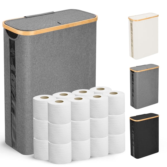 Cesta de almacenamiento de papel higiénico Odonata, grande, con tapa, gris, 49 L