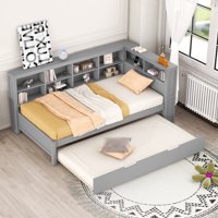 M&Ms - Wooden Twin Size Daybed With Twin Size Trundle, Daybed With Storage Shelf And Usb Charging Ports,Grey