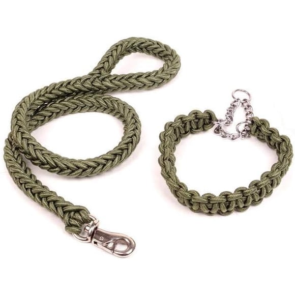 Correa Trenzada Para Perros Grandes + Collar De Ahorque XL Verde