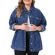 thumbnail image 1 of Chaqueta de Mezclilla para Mujer de Talla Grande Agnes Orinda con Botones, Solapa y Manga Larga, Estilo Boyfriend, Casual, 2X Azul Oscuro, 1 of 6