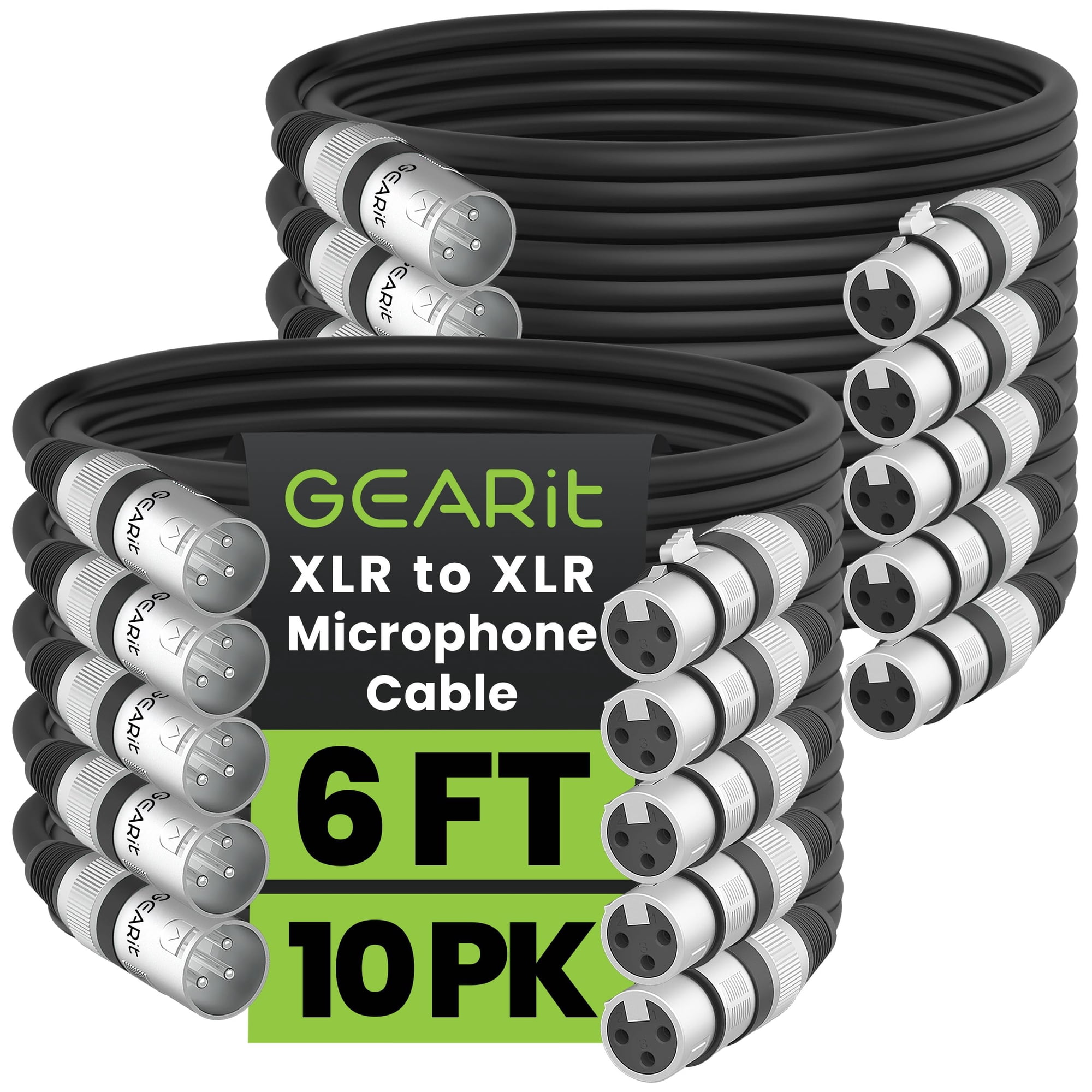 Cables Xlr Gearit Para Micrófono Macho A Hembra, 3 Pines, 1,8 M, Paquete De 10